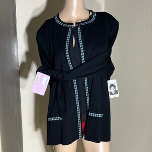 Misook Black Cardigan with Blue Accents
